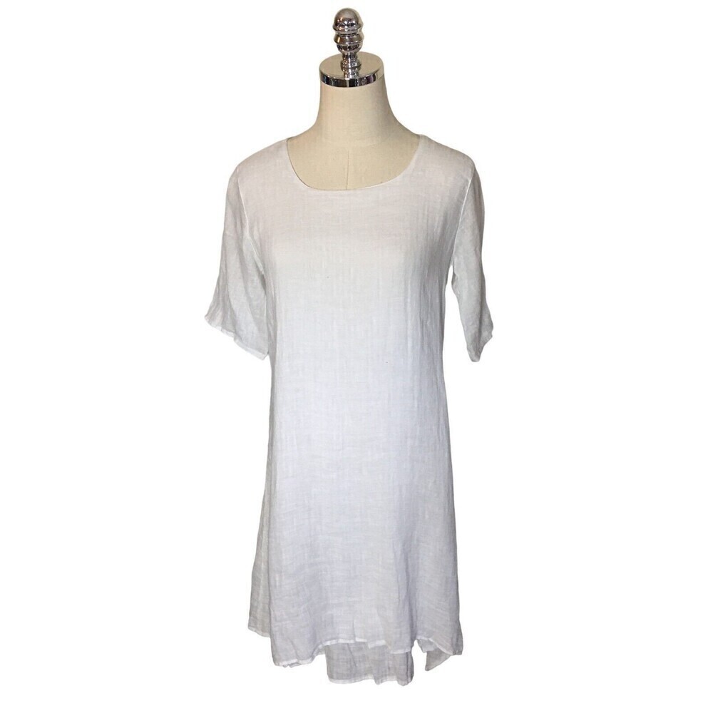 Click White Dress Extra Small Color Me Cotton Short Sleeve Lagenlook Minimalist